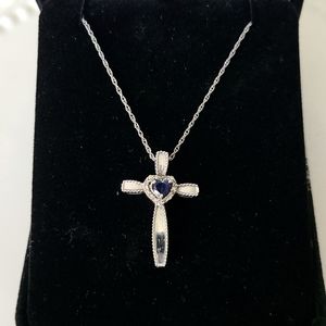 ❤❤❤ Sterling Silver and Sapphire heart cross necklace ❤❤❤